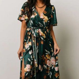 BNWT Baltic Born Dark Green Floral Sicily Satin Maxi Dress - Sz LARGE L